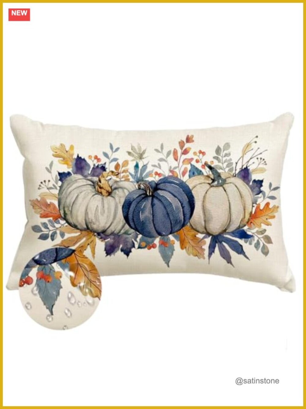 Fall Pumpkin Throw Pillow Cover 12x20 Waterproof Linen Zip Cushion Case
